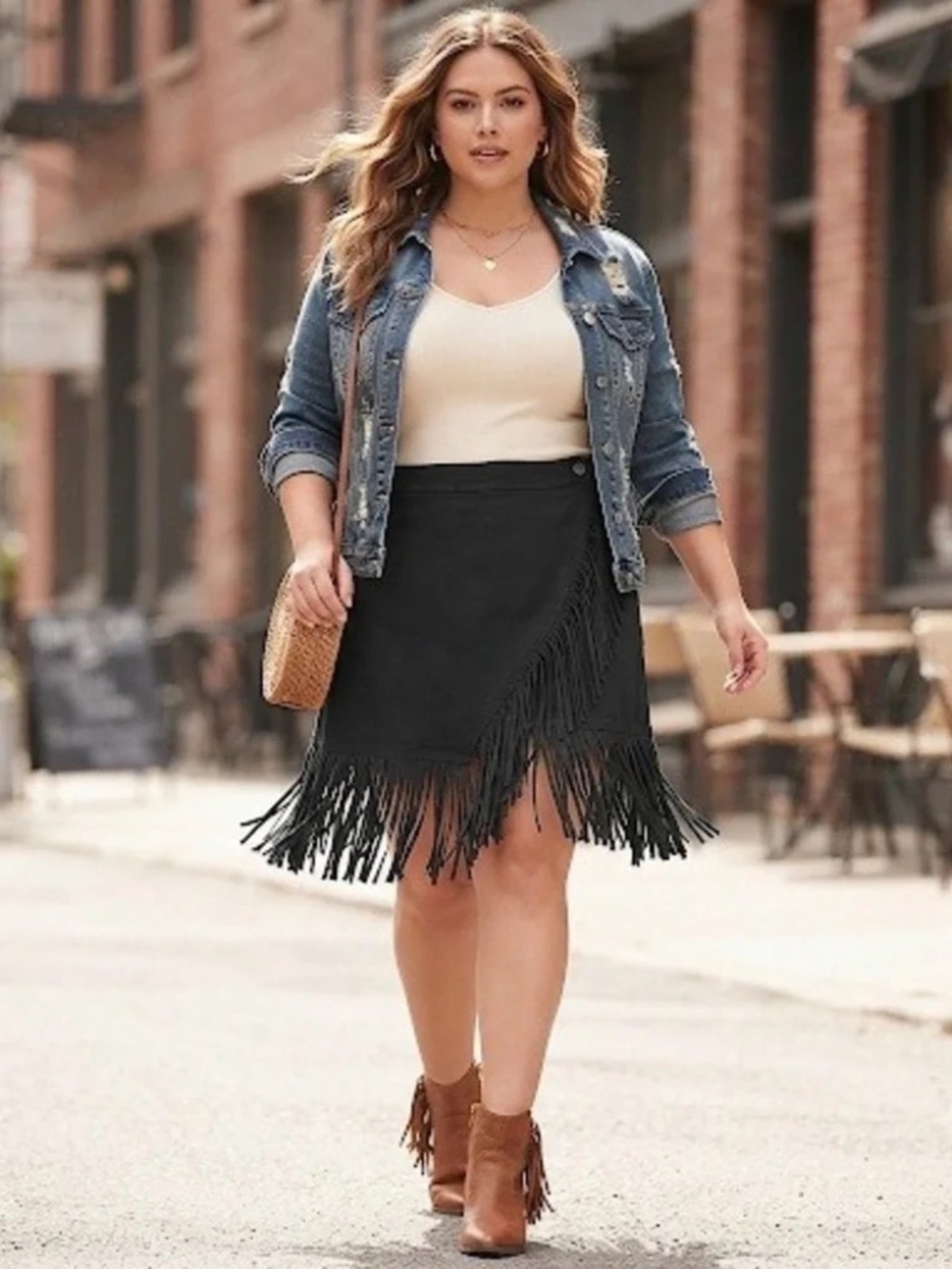 NWT Arula Fringe Asymmetrical Twill Skirt Black Plus Size 18/20 C Edgy Boho